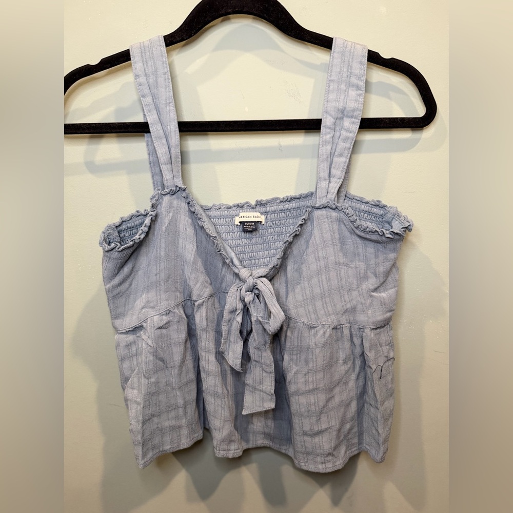 American Eagle Outfitters Pale Blue Tie-Front Ruffle Tank